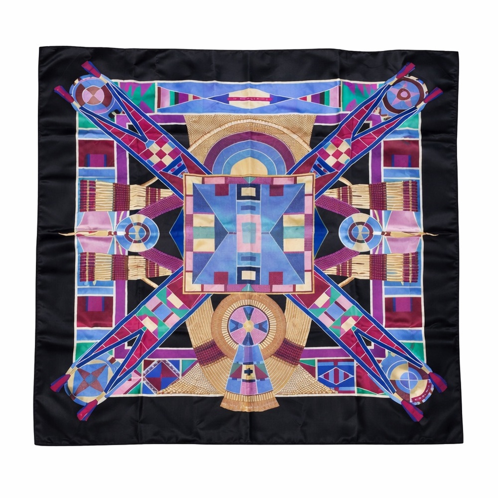 Hermès Vintage Silk Scarf Sophie Koechlin Design- L’ART INDIEN DES PLAINES– 90cm